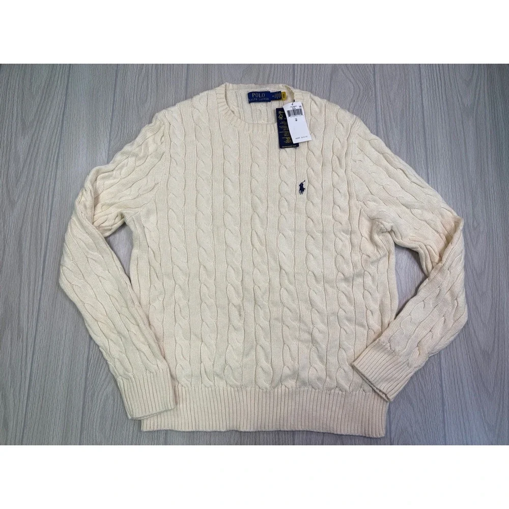 Polo Ralph Lauren Mens Cable Knit Sweater In Andover Cream Size M New With Tags